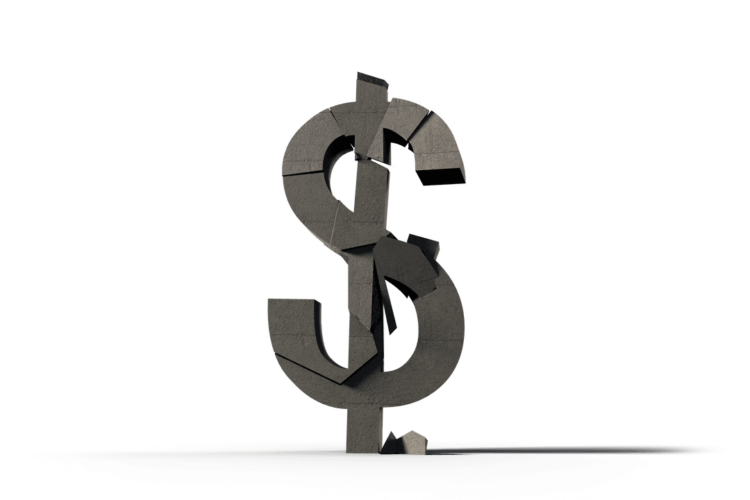 Damaged Transparent Dollar Sign Symbolizing Economic Uncertainty