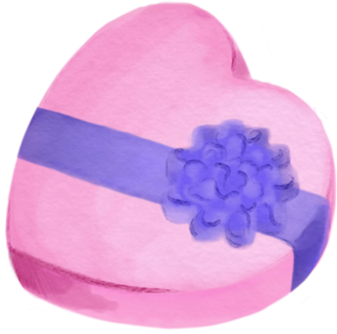 Transparent Pink Heart with Purple Ribbon for Valentine's Day