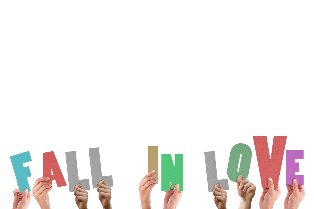 Transparent Hands Holding Colorful Letters Fall in Love Concept