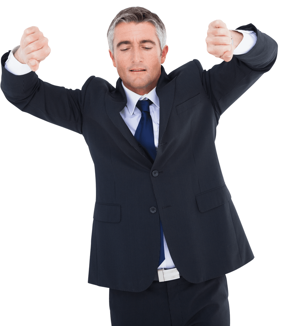 Transparent Businessman in Suit Clenching Fists Confidently