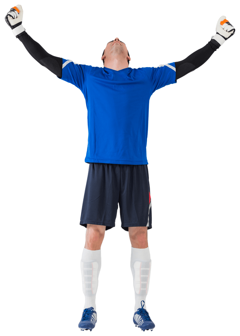 Goalkeeper Celebrating Victory with Arms Raised, Transparent Background