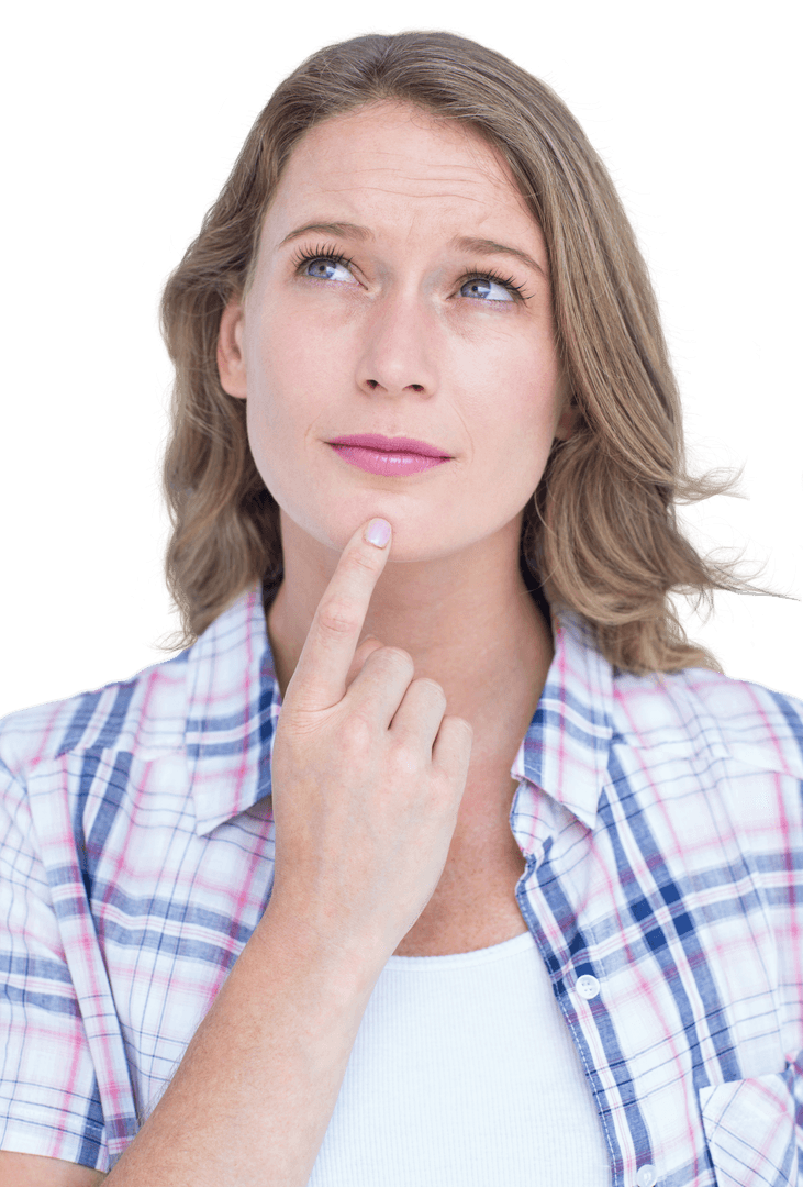 Thoughtful Caucasian Woman on Transparent Background Lifestyle Concept