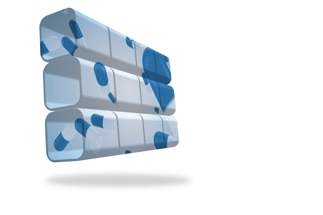 Transparent Digital Bricks Filled with Pills on Abstract Background