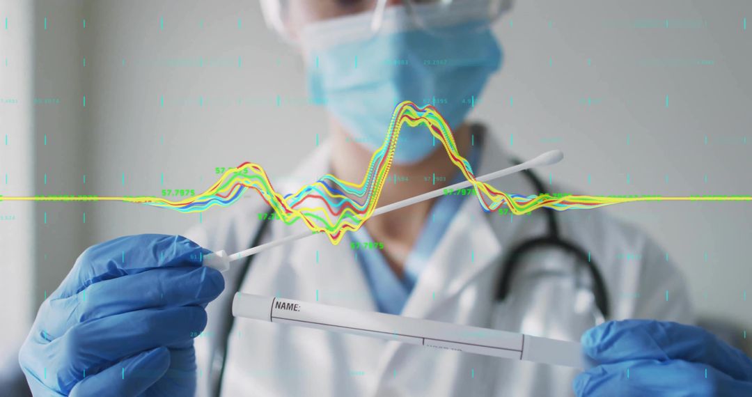 Healthcare Professional Analyzing Medical Swab with Data Overlay