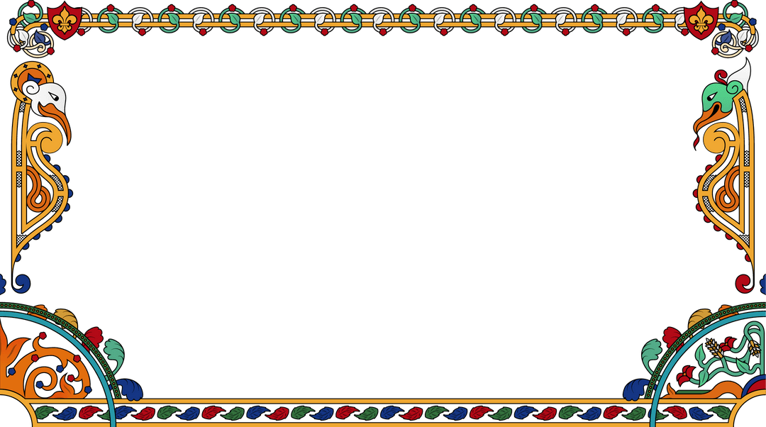 Ornate Medieval Transparent Frame with Birds and Vines