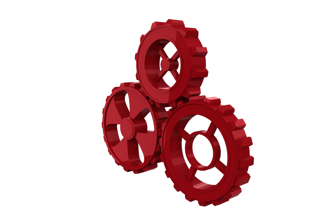Red Mechanical Cogs on Transparent Background