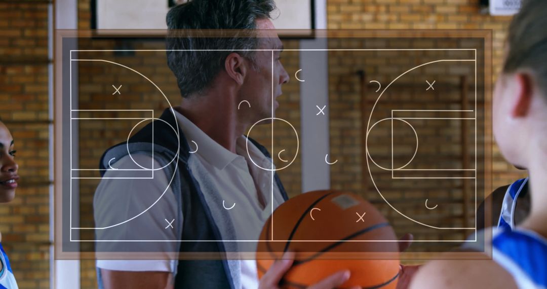 Basketball Coach Discussing Strategy with Player in Gym