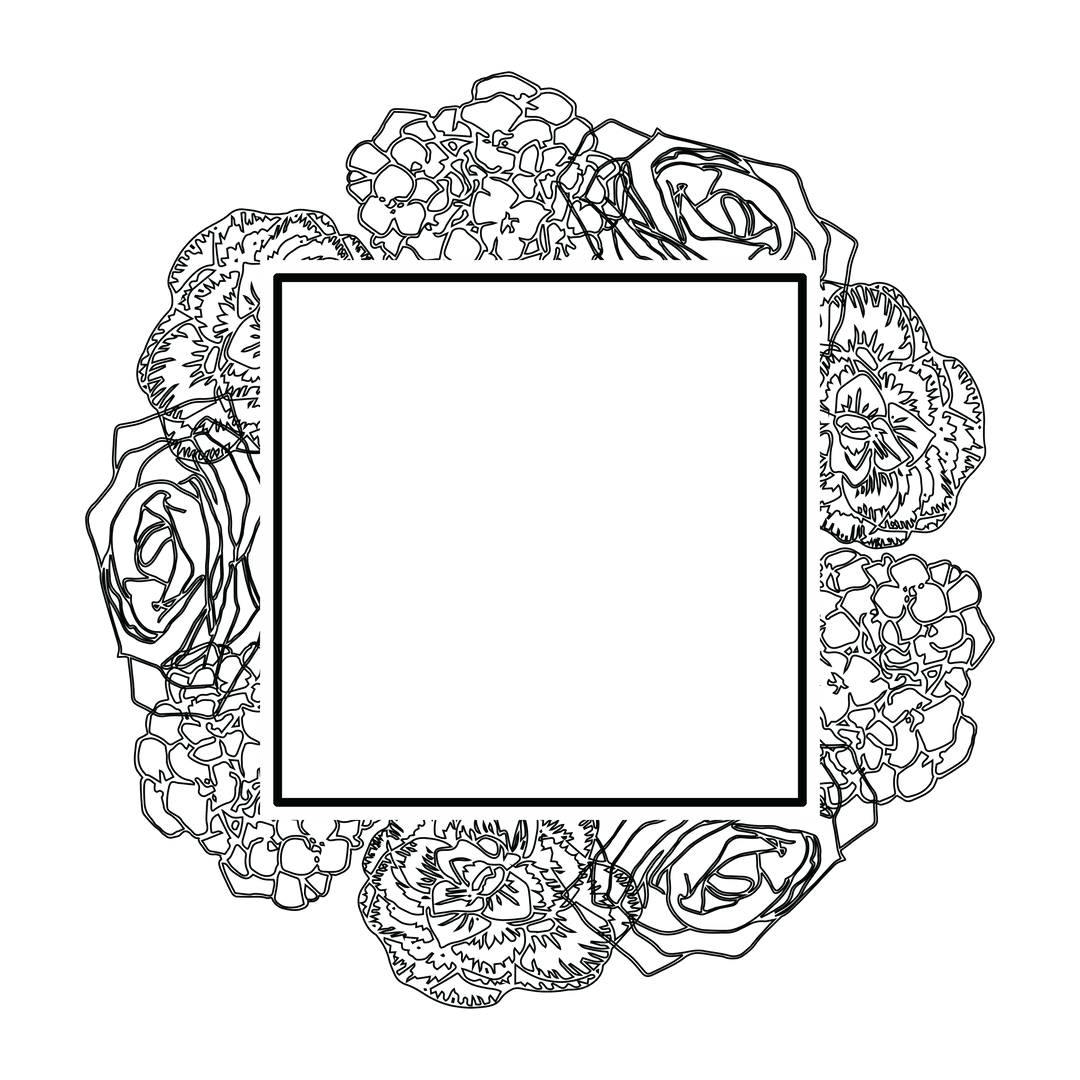 Black Flower Frame with White Center on Transparent Background
