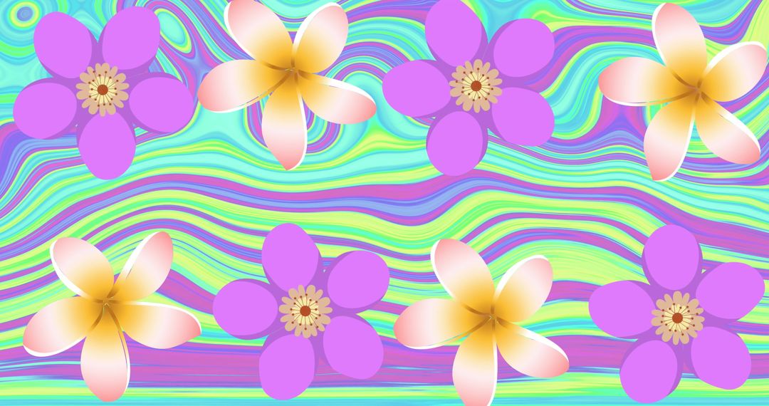 Vibrant Floral Pattern With Abstract Liquid Background