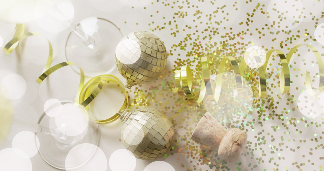 Festive Celebration Background with Gold Confetti and Champagne