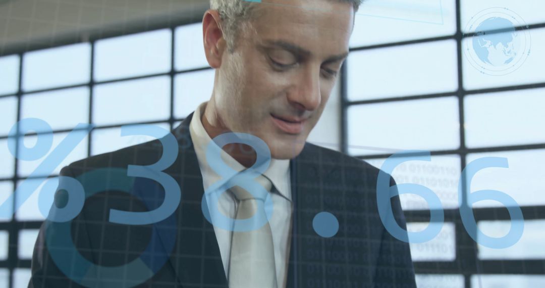 Businessman Analyzing Financial Data in Modern Global Office