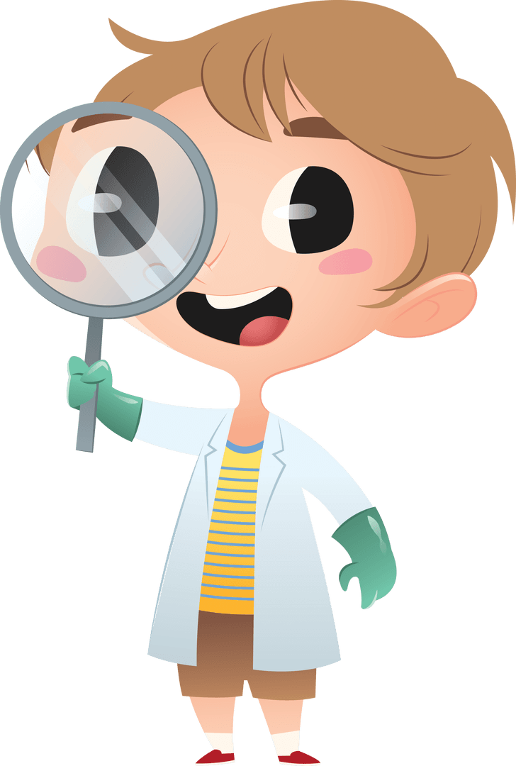 Curious Young Scientist Holding Magnifying Glass Transparent Background