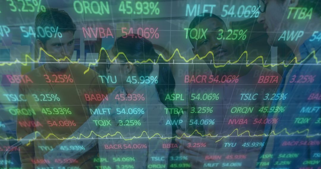 Professionals Analyzing Stock Market Data on Digital Display