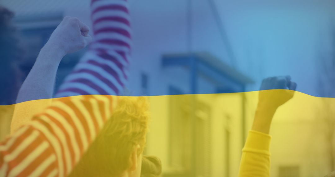 Protest Against the Backdrop of Ukrainian Flag