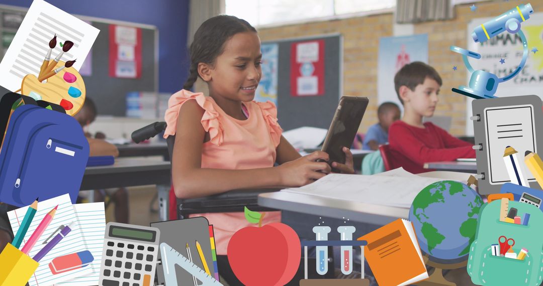 Schoolgirl Engaging with Digital Learning in Classroom