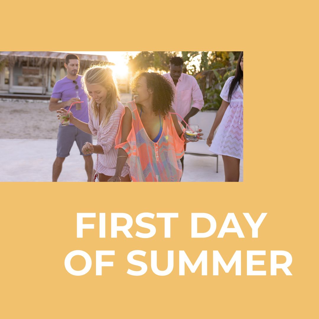 Diverse Friends Celebrating First Day of Summer at Beach Party