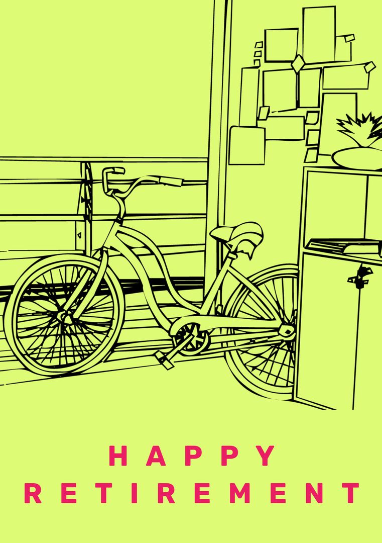 Happy Retirement Card with Bicycle Illustration in Green Color Palette - Download Free Stock Templates Pikwizard.com