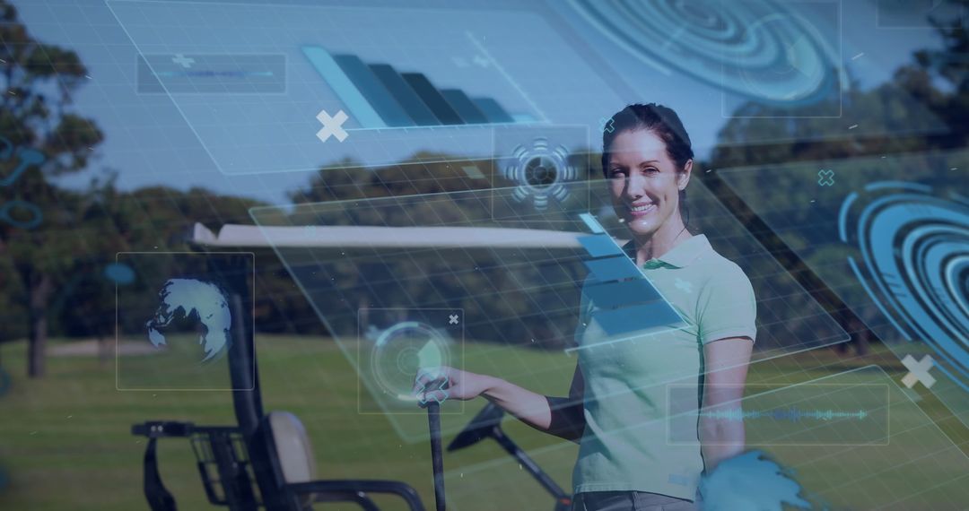 Female Golfer With Holographic Technology on Golf Course