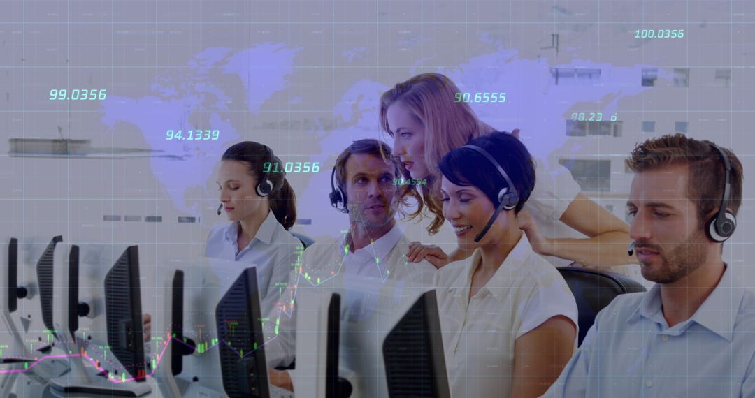 Customer Care Team Analyzing Global Business Data Technology