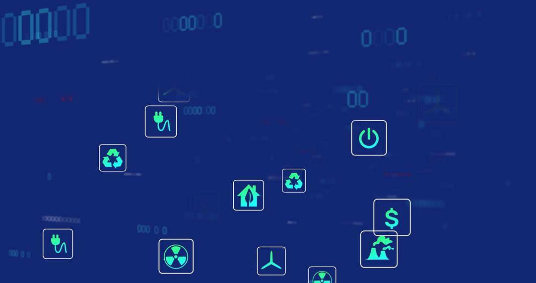 Digital Eco Icons Overlay on Blue Background Conceptual Design