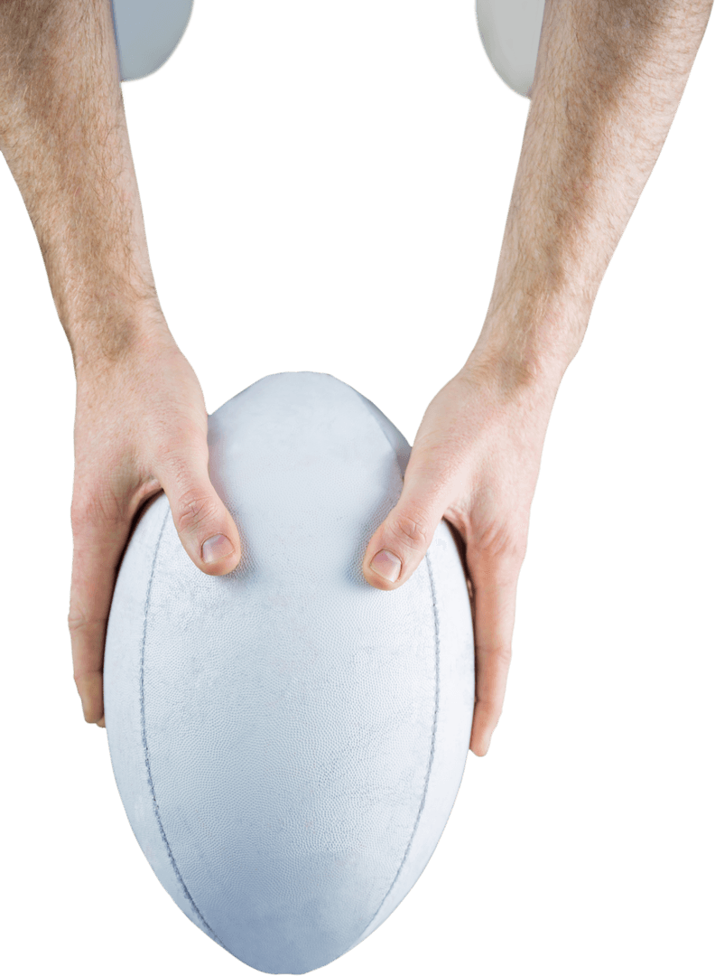 Hands Holding Rugby Ball on Transparent Background