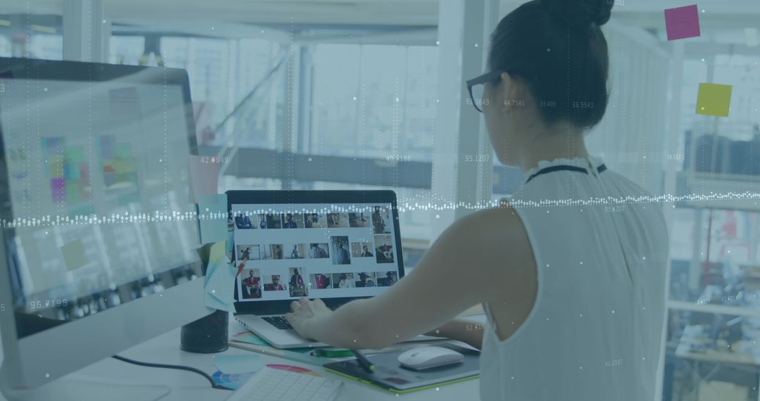 Technological Innovation: Digital Interface with Woman at Workspace