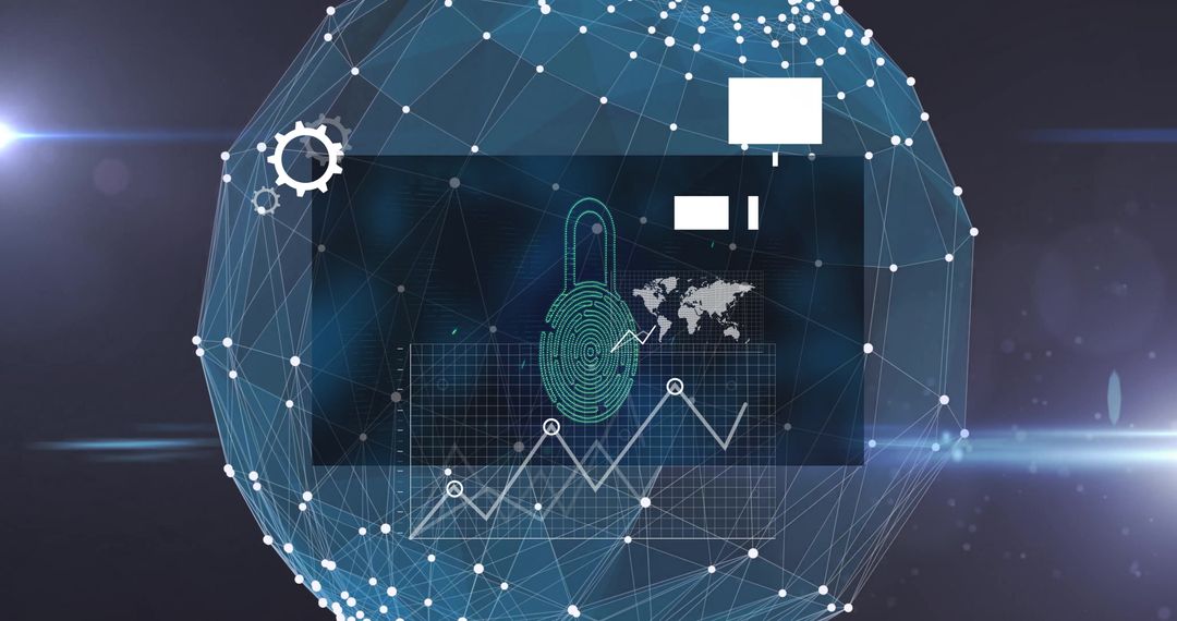 Futuristic Cybersecurity Concept with Padlock and Digital Graphs