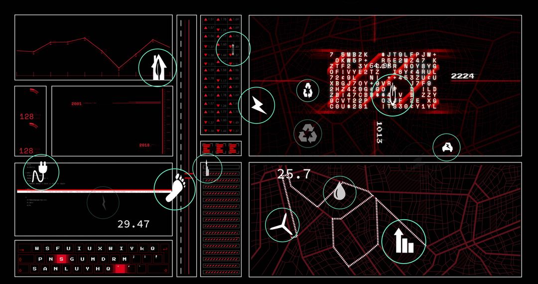 Futuristic Data Processing Matrix with Digital Icons