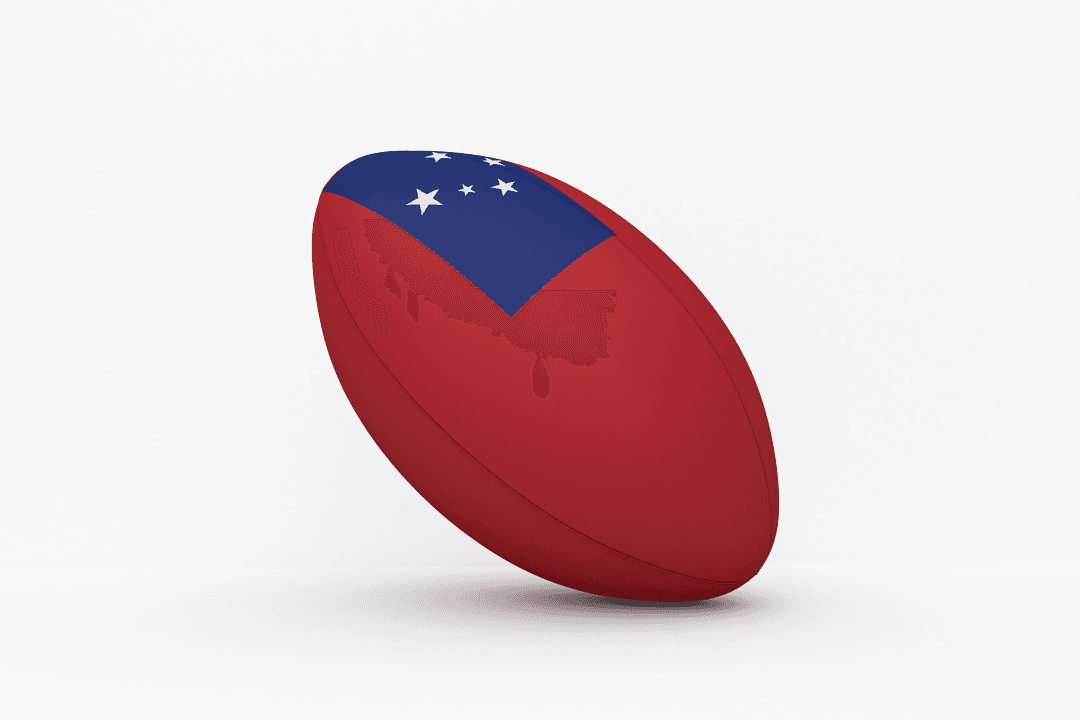 Transparent Rugby Ball with Samoa Flag Design on Dynamic Plane
