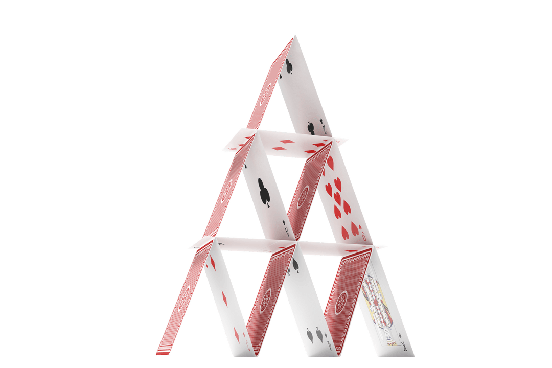 House of Cards on Transparent Background Symbolizing Fragility