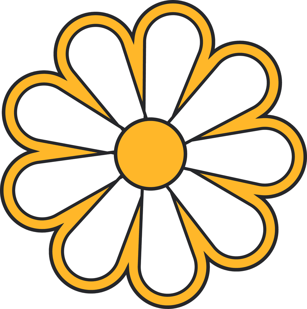 Flat Daisy Motif with White Petals on Transparent Background