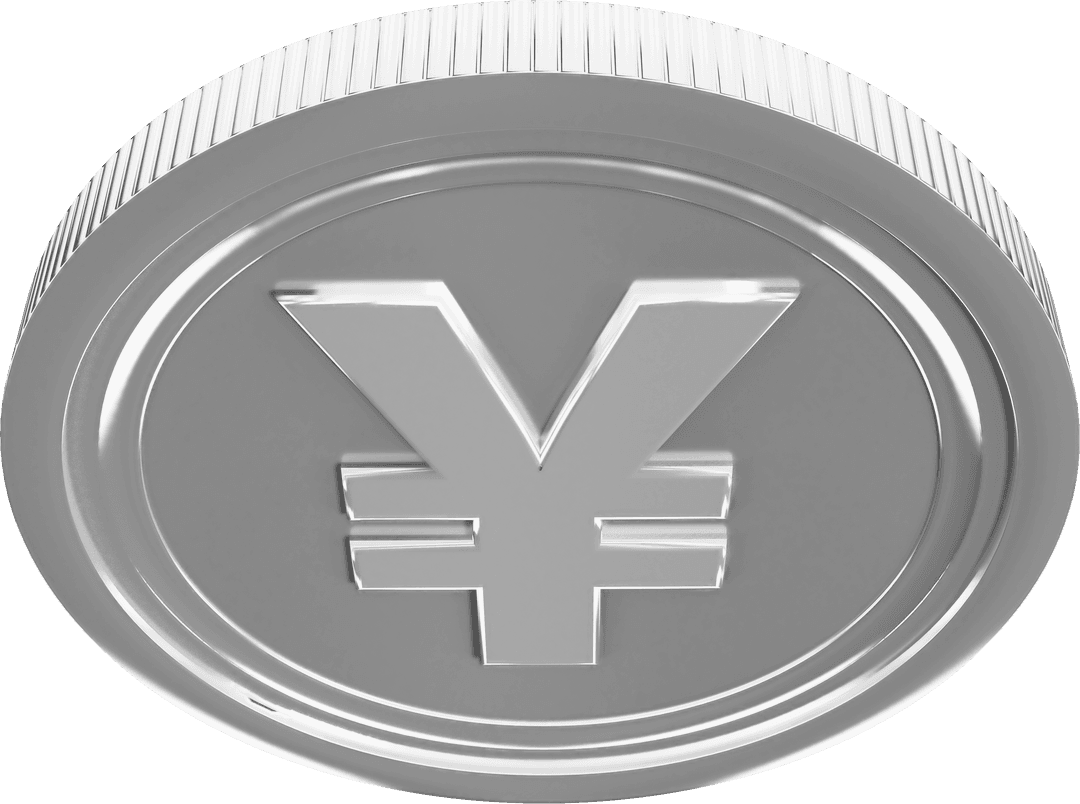 Transparent Silver Coin on White with Yuan Symbol