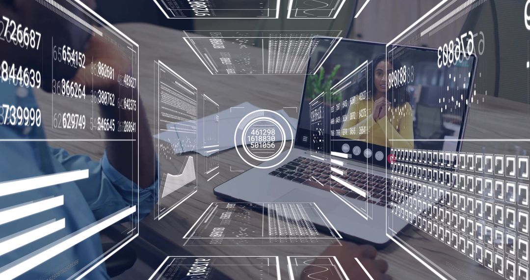 Man Using Laptop with Innovative Digital Interface Overlays