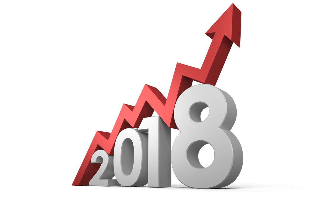 Rising Arrow with 2018 on Transparent Background Illustrating Growth