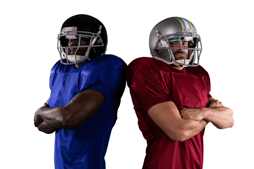 Diverse Rugby Players Standing Back to Back on Transparent Background