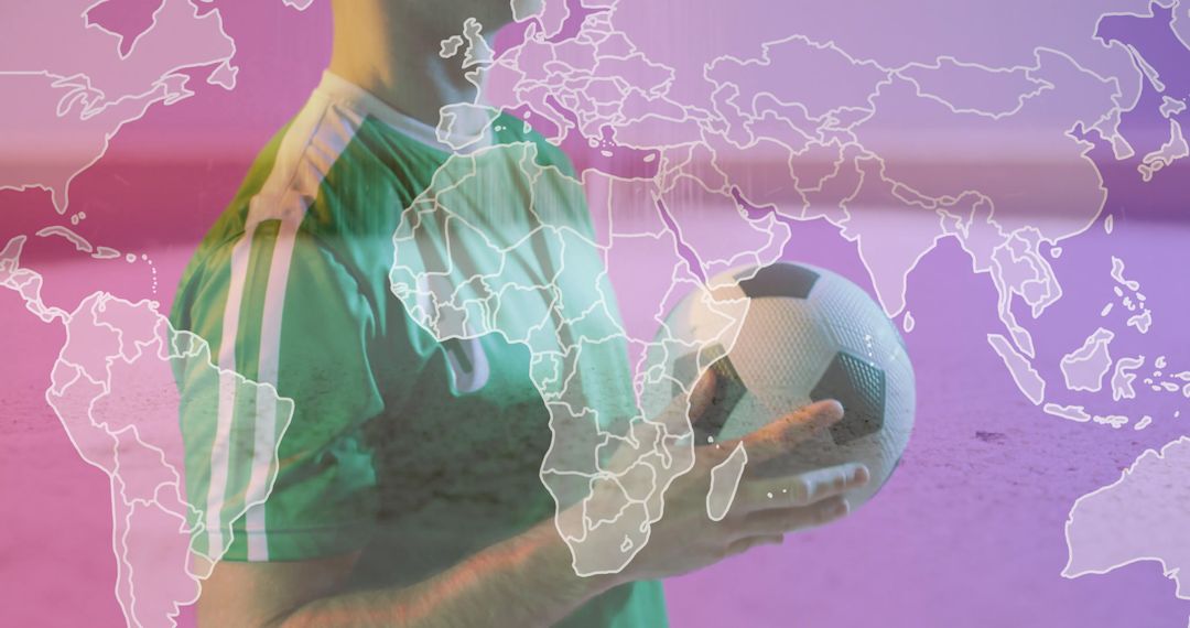 Soccer Player Globally Representing Sport with World Map