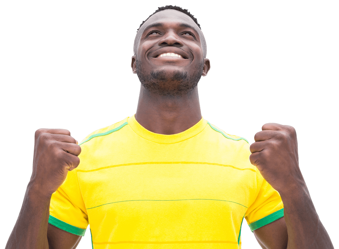 Triumphant Football Player Smiling Celebrating Success, Transparent Background