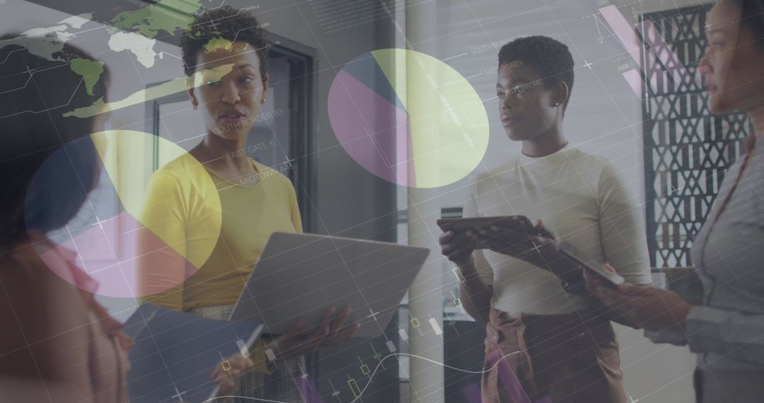 Diverse Team Collaborating on Digital Data Analysis in Office