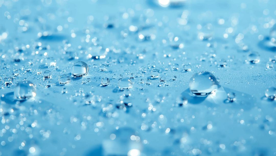 Macro View of Sparkling Water Droplets on Blue Background