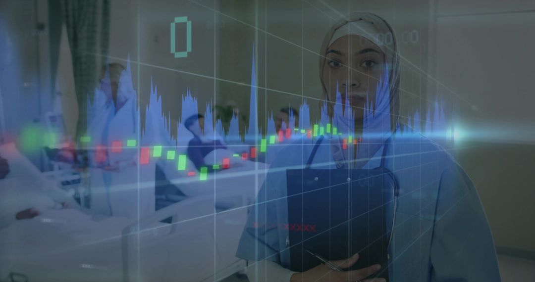 Healthcare Professional Monitoring Patients with Financial Data Overlay