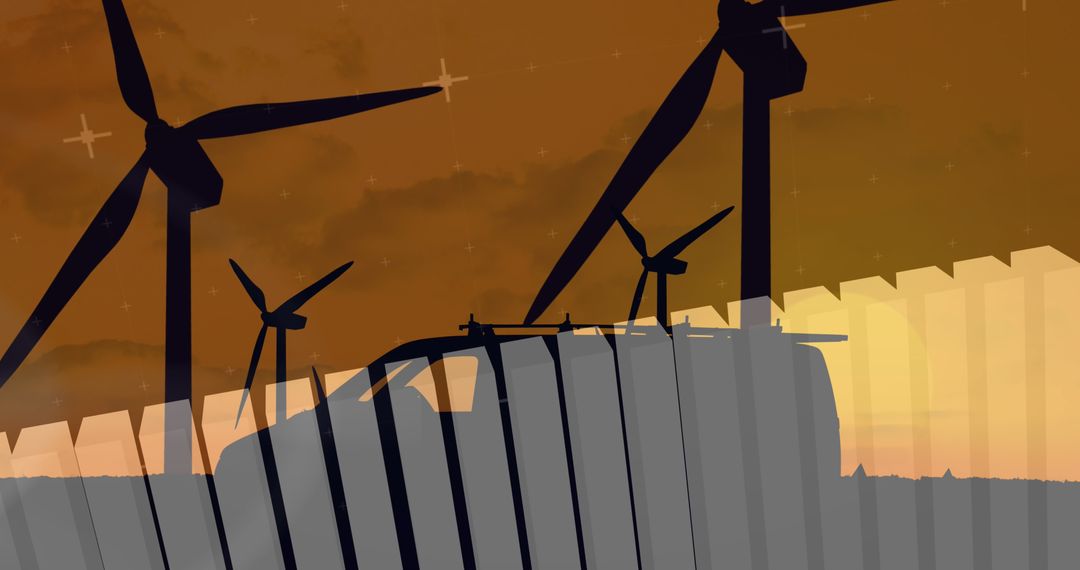 Renewable Energy Data Integration with Wind Turbines at Sunset