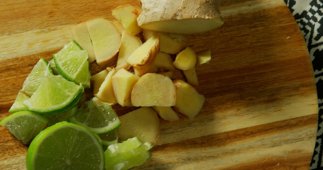 Fresh Sliced Ginger and Lime on Wooden Cutting Board - Free Images, Stock Photos and Pictures on Pikwizard.com