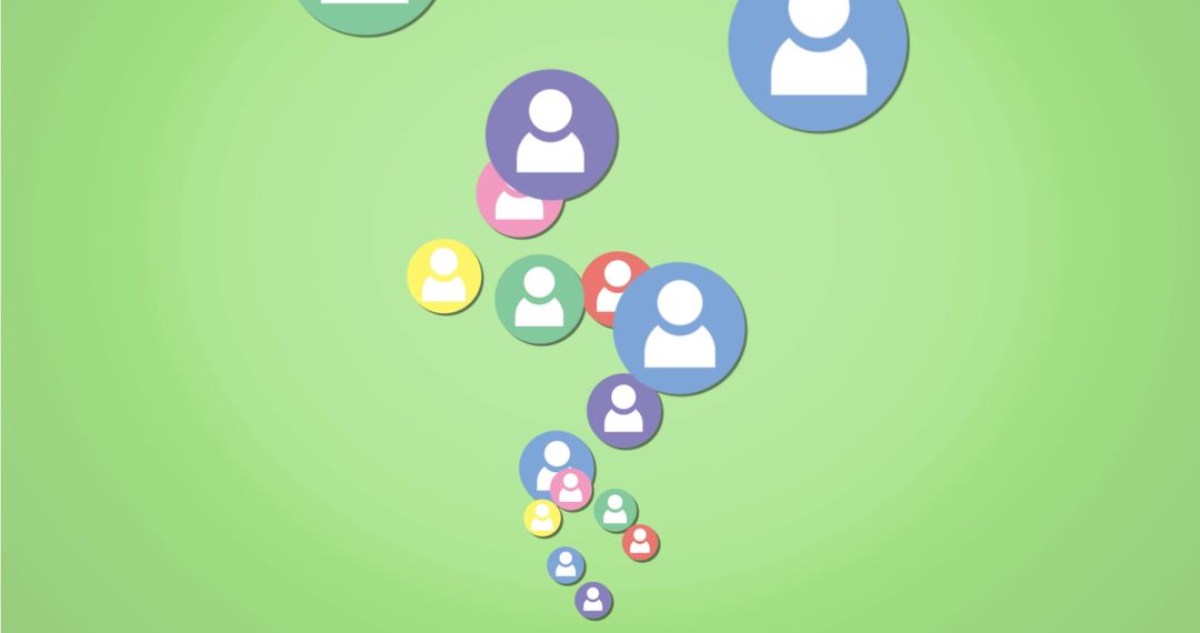 Colorful User Icons Floating on Green Background