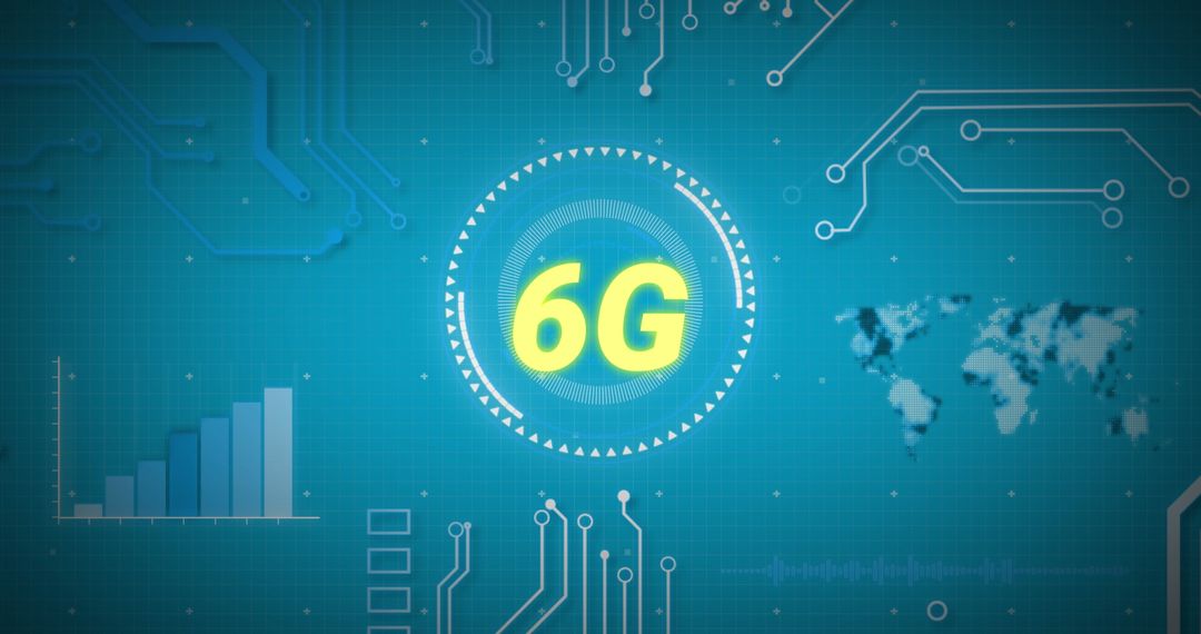 6G Technology Concept with Digital Interface on World Map