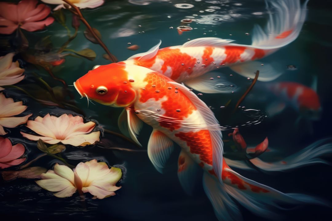 Vibrant Koi Fish Swimming in Tranquil Pond - Free Images, Stock Photos and Pictures on Pikwizard.com