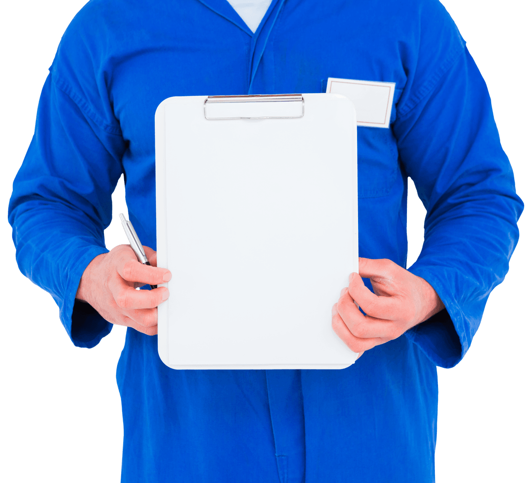 Mechanic Holding Transparent Clipboard for Service Notes
