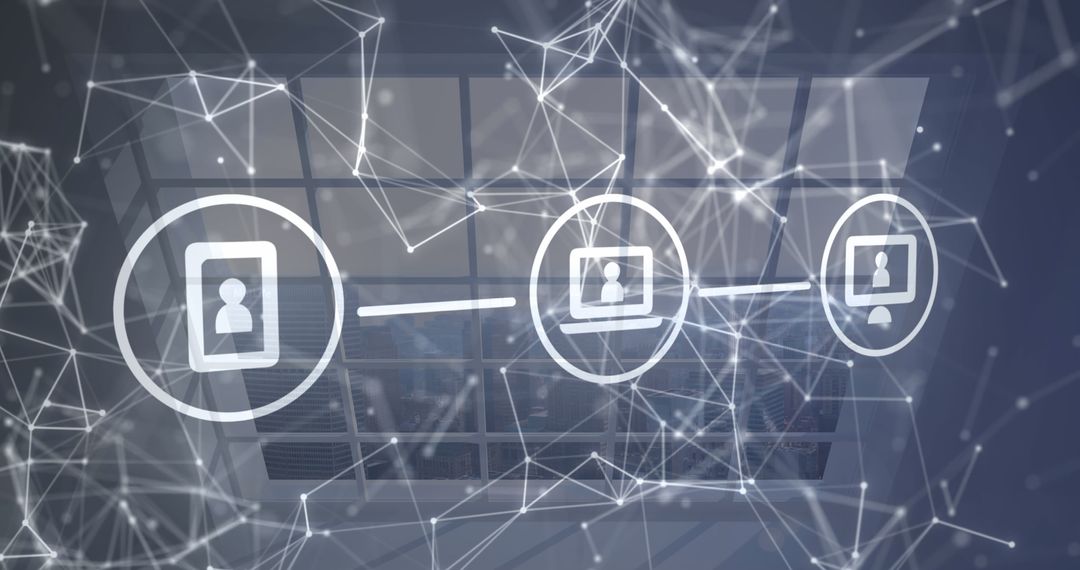 Digital Network Icons Overwhelming Modern Office Space