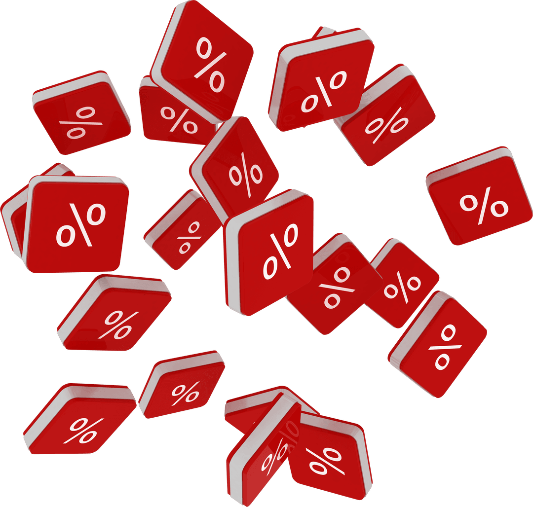 3D Transparent Falling Red Blocks with Percent Signs