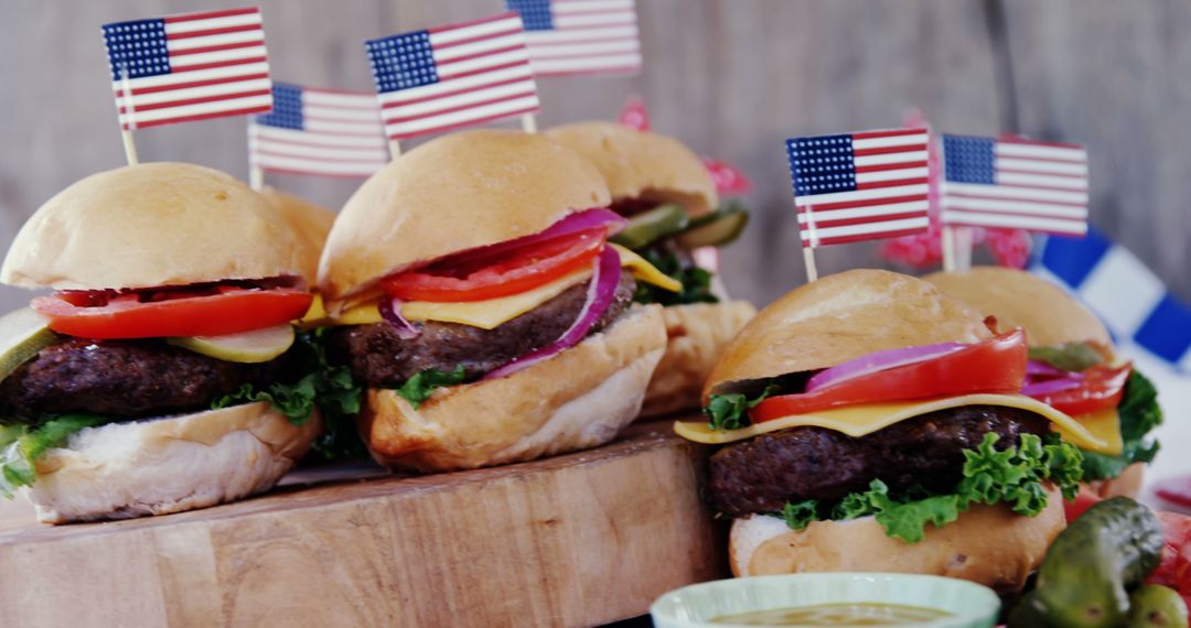 Delicious American Cheeseburgers with Flags - Free Images, Stock Photos and Pictures on Pikwizard.com