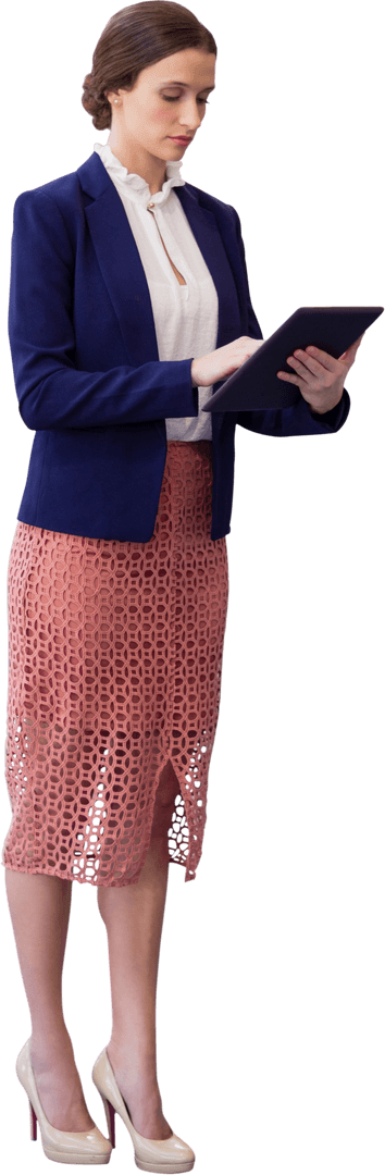 Professional Businesswoman Using Tablet Isolated on Transparent Background